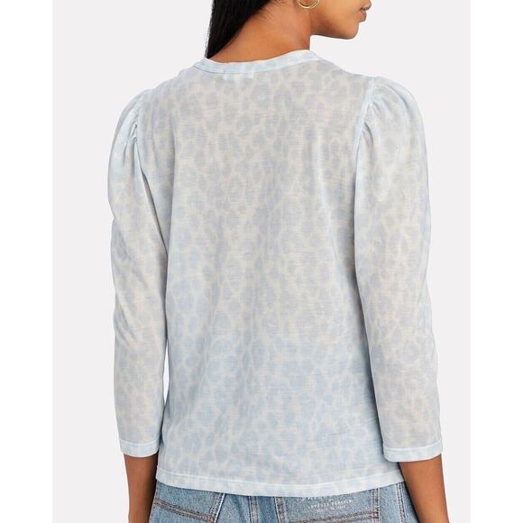 ALC Karlie Top Womens S Leopard Cotton Crew Neck Puff 3/4 Sleeve Pullover *READ - Picture 2 of 16